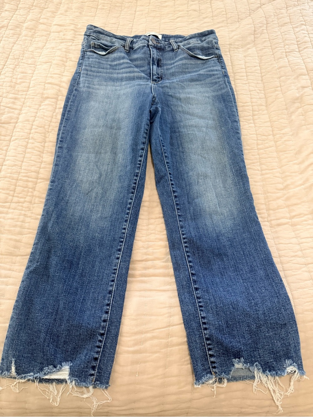 Parker Medium Blue Frayed Hem Wide-Leg Jeans